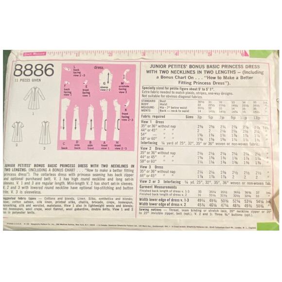Simplicity 8886 Dress Pattern Jr Petite 1970 Vtg Variation Top Stitch Princess - Picture 5 of 7